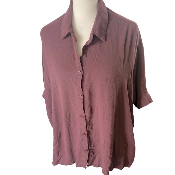 Sadie and Sage Button Front Blouse Women L Mauve Oversized Width Pointed Collar - Picture 1 of 8